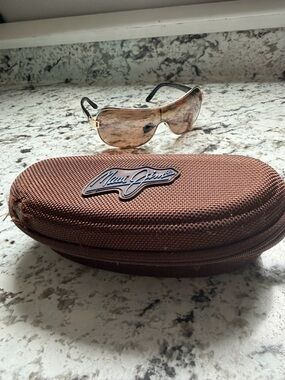 Maui Jim Gold-Tone Shield Sunglasses with Brown Zip Case